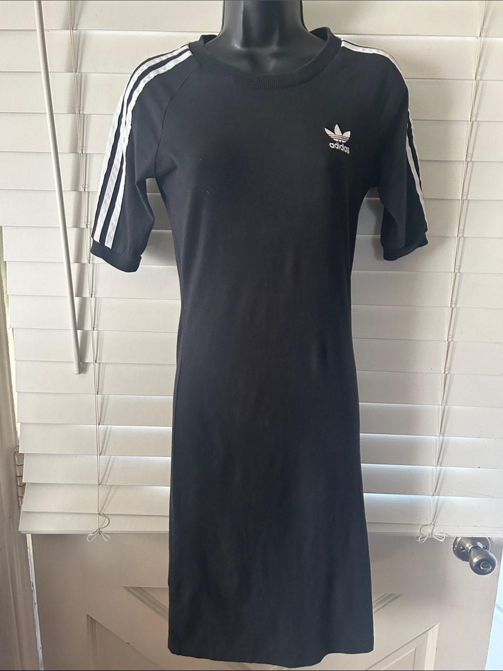 adidas Black Midi Dress with White Three-Stripe Detail